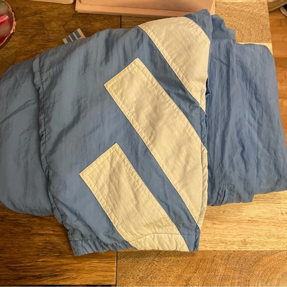Vintage 90s Adidas Nylon Blue Men's Track Pants with All Countries Flag Tag - L